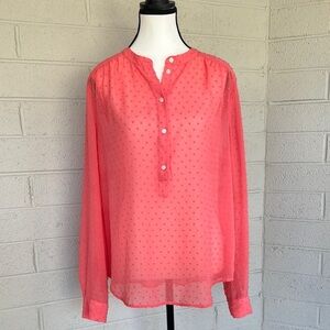 J. Crew Sheer Coral Swiss Dot Buttoned Blouse